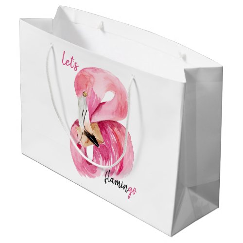 Modern Exotic Pink Lets Flamingo Watercolor Large Gift Bag