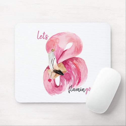 Modern Exotic Pink Lets Flamingo Watercolor Mouse Pad