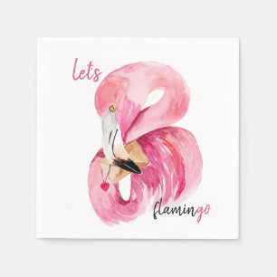 Modern Exotic Pink Let's Flamingo Watercolor Napkins