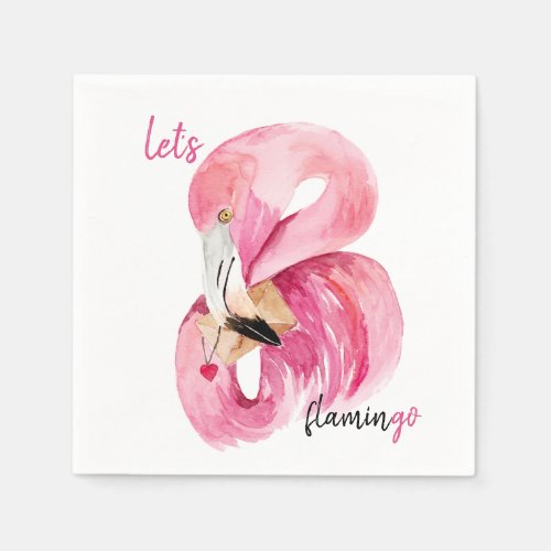 Modern Exotic Pink Lets Flamingo Watercolor  Napkins