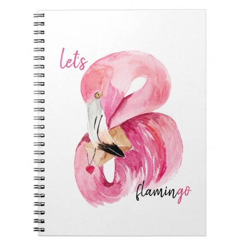 Modern Exotic Pink Lets Flamingo Watercolor Notebook