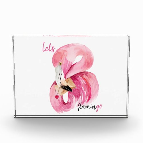 Modern Exotic Pink Lets Flamingo Watercolor  Photo Block