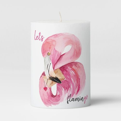 Modern Exotic Pink Lets Flamingo Watercolor  Pillar Candle