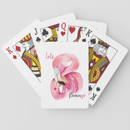 Modern Exotic Pink Lets Flamingo Watercolor  Poker Cards