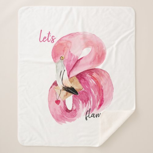 Modern Exotic Pink Lets Flamingo Watercolor Sherpa Blanket