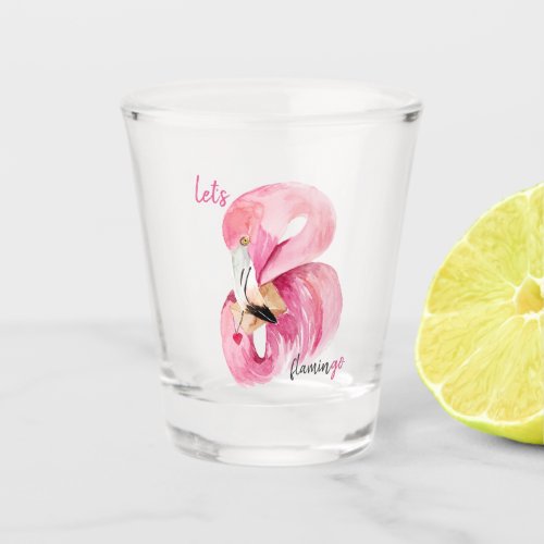 Modern Exotic Pink Lets Flamingo Watercolor  Shot Glass