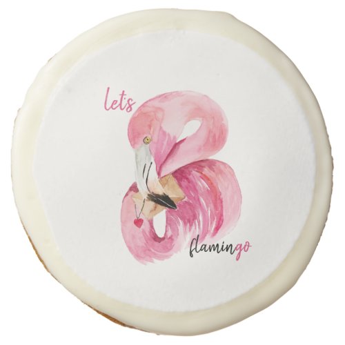 Modern Exotic Pink Lets Flamingo Watercolor Sugar Cookie