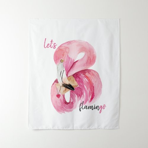 Modern Exotic Pink Lets Flamingo Watercolor  Tapestry