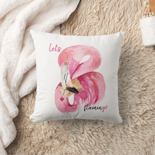 Modern Exotic Pink Lets Flamingo Watercolor  Throw Pillow