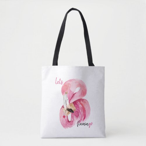 Modern Exotic Pink Lets Flamingo Watercolor Tote Bag