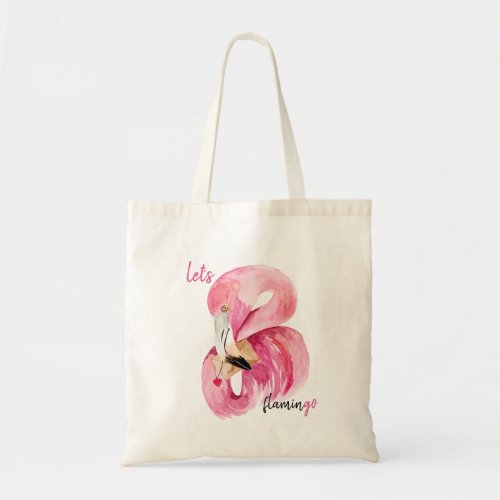 Modern Exotic Pink Lets Flamingo Watercolor  Tote Bag