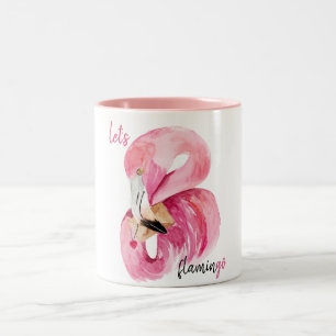 Modern Exotic Pink Let's Flamingo Watercolor Two-Tone Coffee Mug