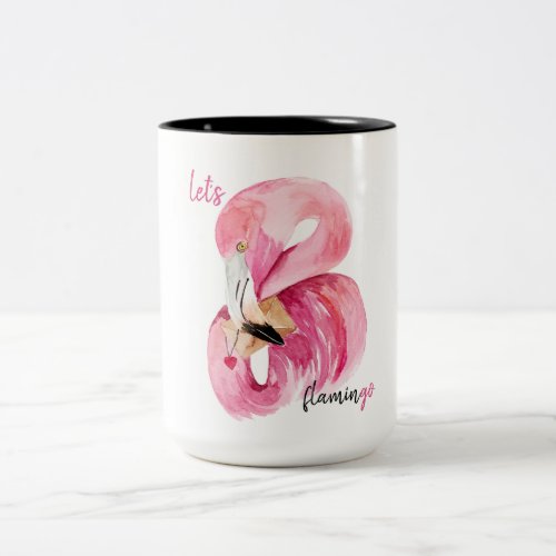 Modern Exotic Pink Lets Flamingo Watercolor  Two_Tone Coffee Mug