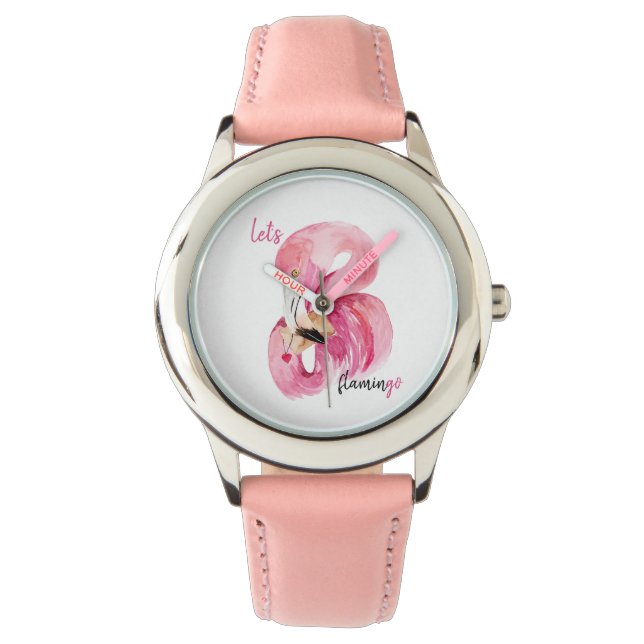 Modern Exotic Pink Let's Flamingo Watercolor   Watch (Front)