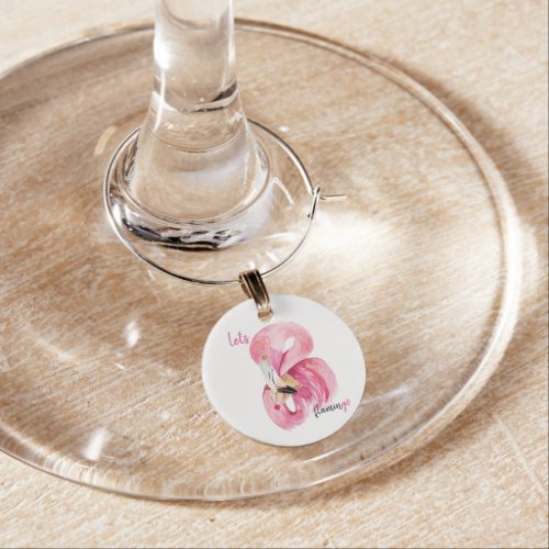 Modern Exotic Pink Lets Flamingo Watercolor Wine Charm