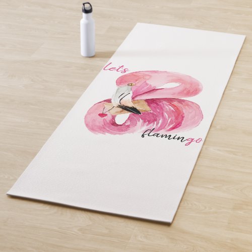 Modern Exotic Pink Lets Flamingo Watercolor  Yoga Mat