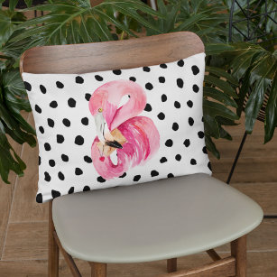 Modern Exotic Pink Watercolor Flamingo & Dots Accent Pillow