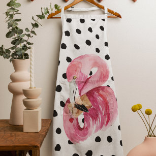 Modern Exotic Pink Watercolor Flamingo & Dots Apron
