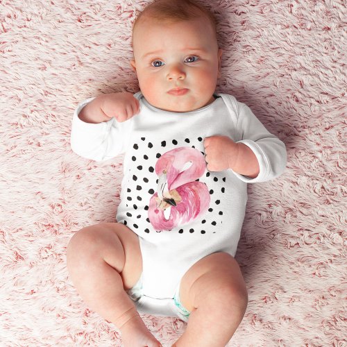 Modern Exotic Pink Watercolor Flamingo  Dots Baby Bodysuit