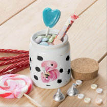 Modern Exotic Pink Watercolor Flamingo & Dots Candy Jar