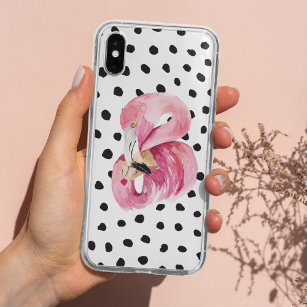 Modern Exotic Pink Watercolor Flamingo & Dots iPhone XS Max Case