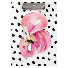 Modern Exotic Pink Watercolor Flamingo &amp; Dots Clipboard