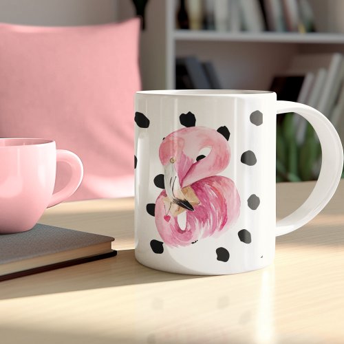 Modern Exotic Pink Watercolor Flamingo  Dots Coffee Mug