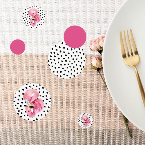 Modern Exotic Pink Watercolor Flamingo  Dots Confetti