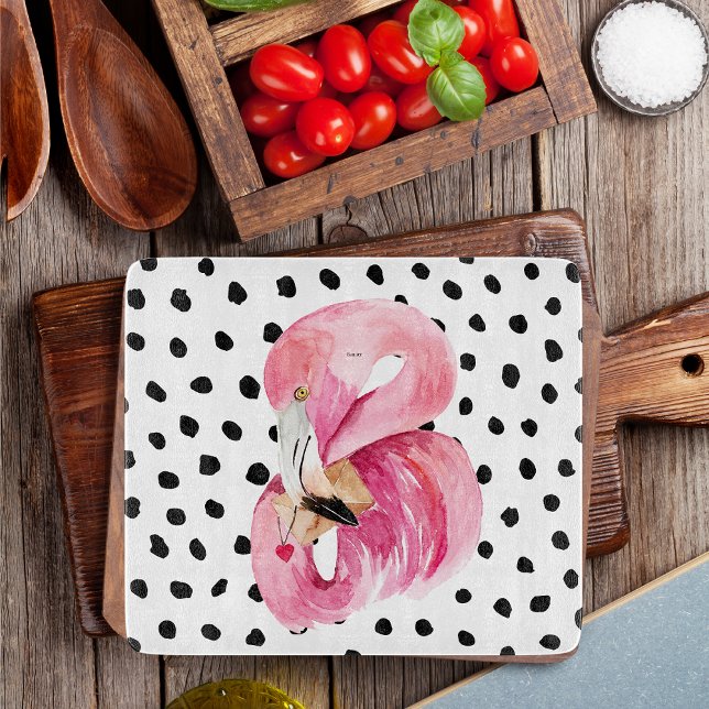 Modern Exotic Pink Watercolor Flamingo & Dots Cutting Board (Creator Uploaded)