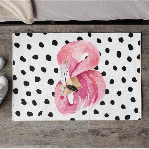 Modern Exotic Pink Watercolor Flamingo  Dots Doormat