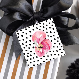 Modern Exotic Pink Watercolor Flamingo & Dots Favor Tags