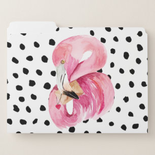 Modern Exotic Pink Watercolor Flamingo & Dots File Folder