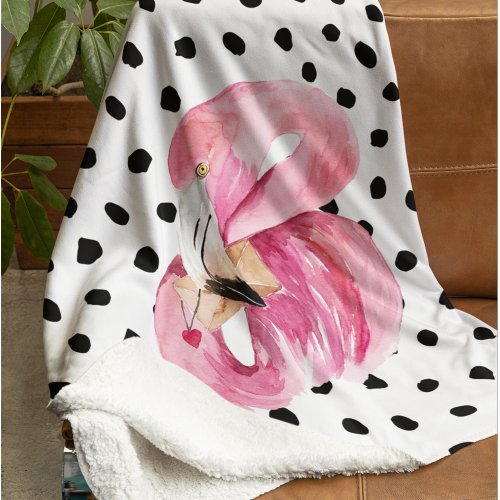 Modern Exotic Pink Watercolor Flamingo  Dots Fleece Blanket