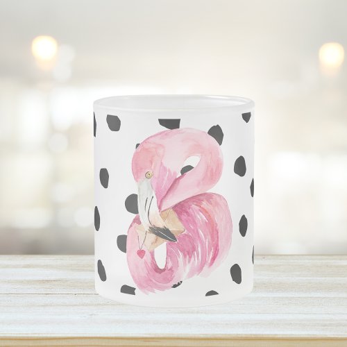 Modern Exotic Pink Watercolor Flamingo  Dots Frosted Glass Coffee Mug