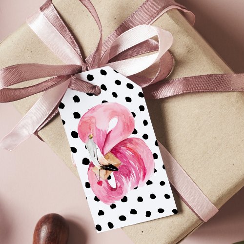 Modern Exotic Pink Watercolor Flamingo  Dots Gift Tags