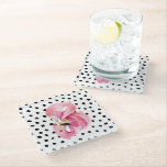 Modern Exotic Pink Watercolor Flamingo & Dots Glass Coaster<br><div class="desc">Modern Exotic Pink Watercolor Flamingo & Dots</div>