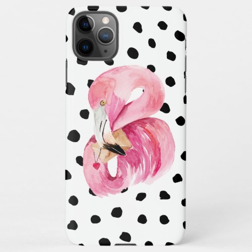 Modern Exotic Pink Watercolor Flamingo  Dots iPhone 11Pro Max Case