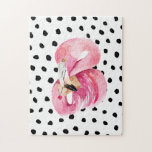 Modern Exotic Pink Watercolor Flamingo & Dots Jigsaw Puzzle<br><div class="desc">Modern Exotic Pink Watercolor Flamingo & Dots</div>