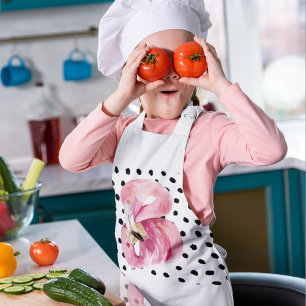 Modern Exotic Pink Watercolor Flamingo & Dots Kids' Apron