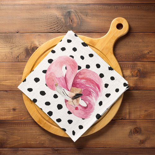 Modern Exotic Pink Watercolor Flamingo  Dots Kitchen Towel