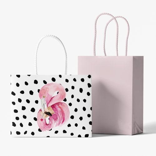 Modern Exotic Pink Watercolor Flamingo  Dots Large Gift Bag