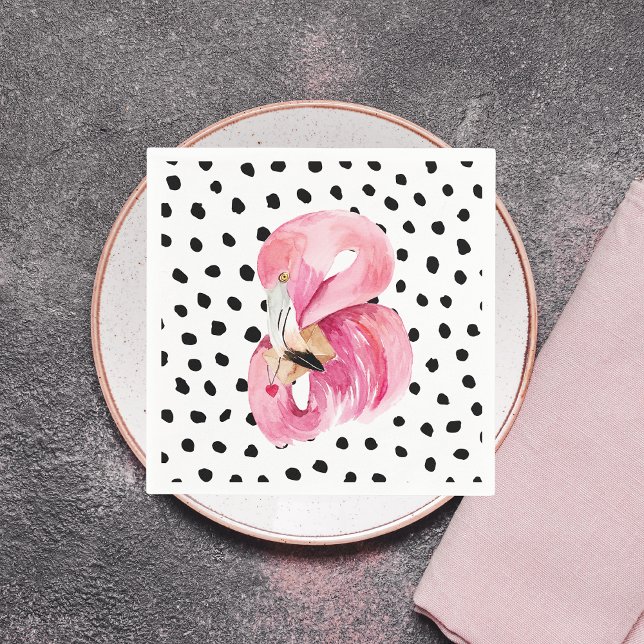 Modern Exotic Pink Watercolor Flamingo & Dots Napkins (Creator Uploaded)