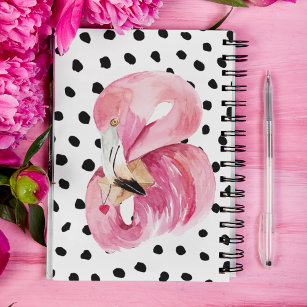 Modern Exotic Pink Watercolor Flamingo & Dots Notebook
