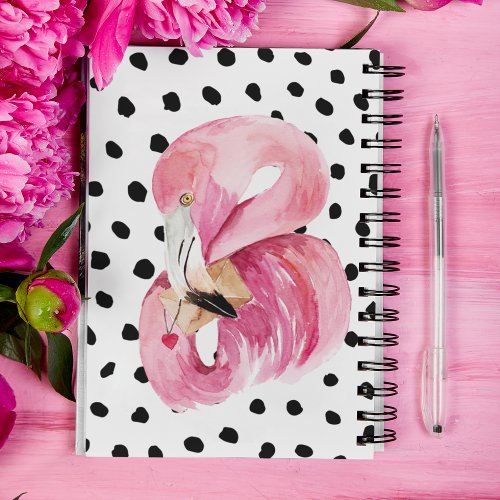 Modern Exotic Pink Watercolor Flamingo  Dots Notebook