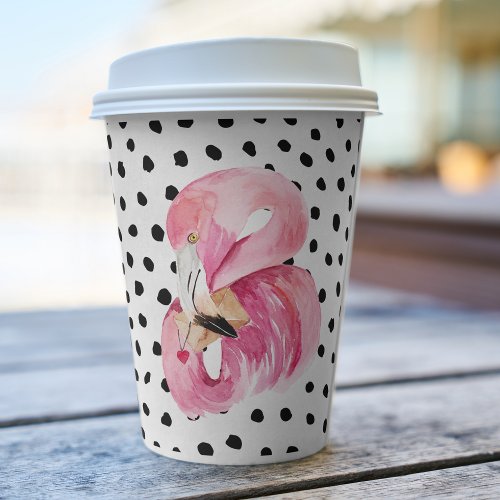 Modern Exotic Pink Watercolor Flamingo  Dots Paper Cups