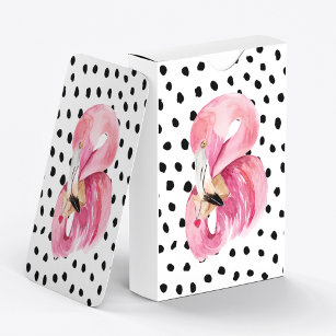 Modern Exotic Pink Watercolor Flamingo & Dots Playing Cards