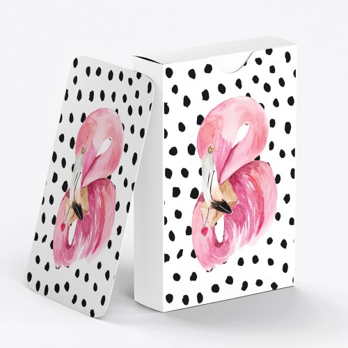 Modern Exotic Pink Watercolor Flamingo  Dots Playing Cards