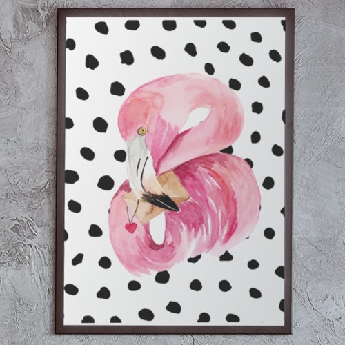 Modern Exotic Pink Watercolor Flamingo  Dots Poster