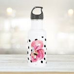 Modern Exotic Pink Watercolor Flamingo & Dots Stainless Steel Water Bottle<br><div class="desc">Modern Exotic Pink Watercolor Flamingo & Dots</div>