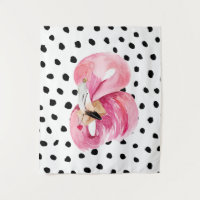 Modern Exotic Pink Watercolor Flamingo & Dots